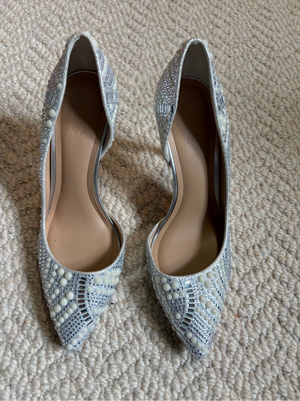 INC International Concepts Silver Beaded Pointed-Toe Flats
